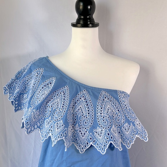 Mud Pie Dresses & Skirts - Mudpie Cotton Lace Off the Shoulder Blue & White Dress - Women's Small
